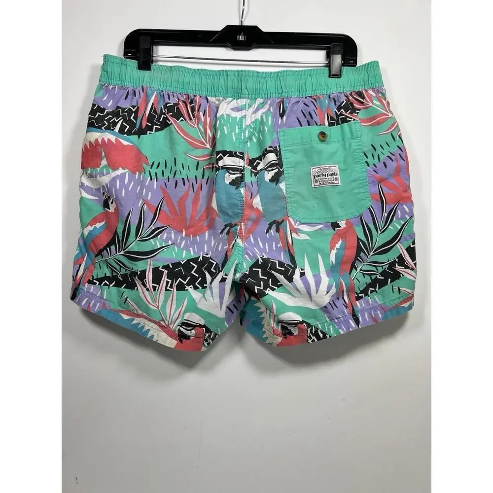 Party Pants Swim Trunks Medium Party Animal Tropical Men’s Board Shorts Parrot